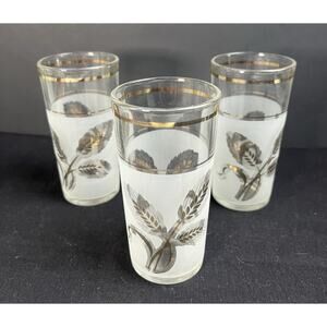 Set of 3 Mid-Century Coveira Italian Glasses – Frosted with Gold Wheat Design